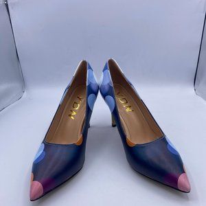 YDN blue leather pointy toe high heel dress shoes